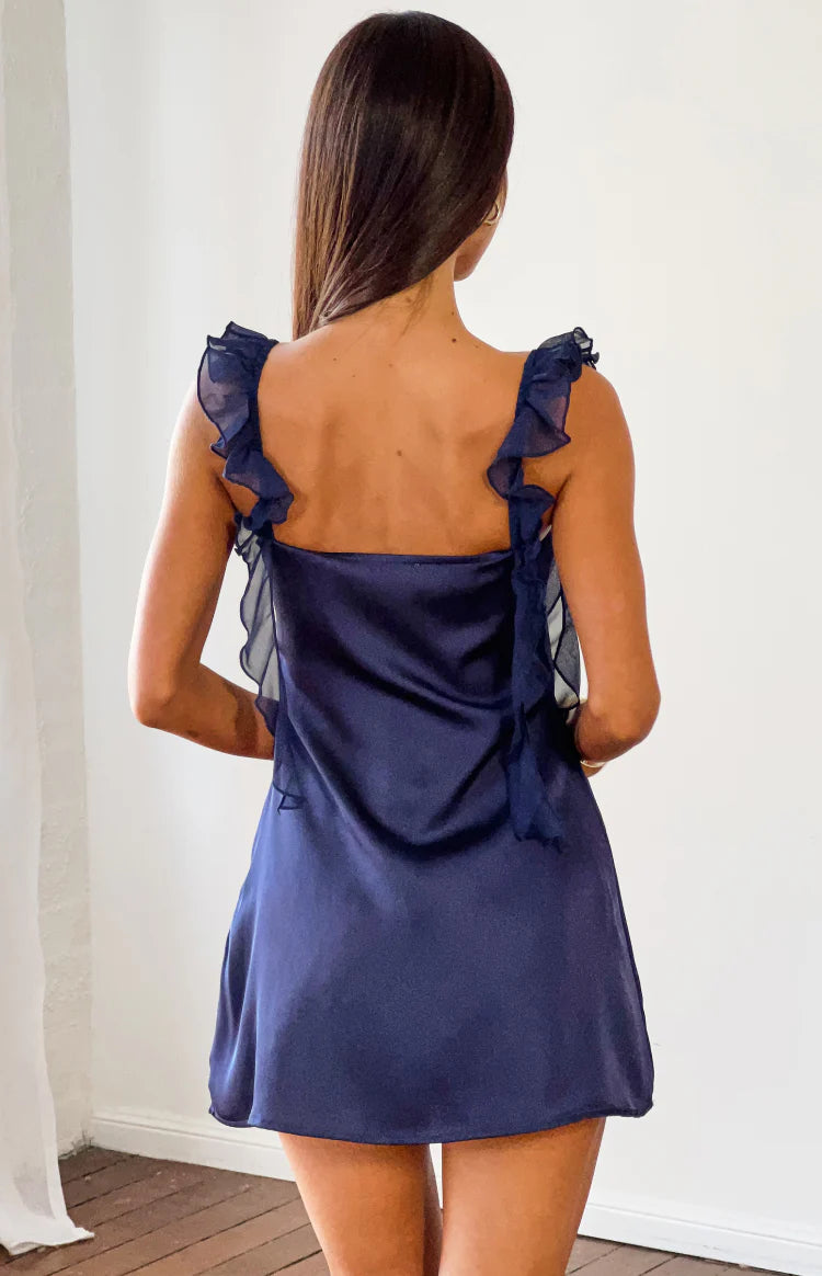 Joyce Navy Satin Mini Dress - US 16