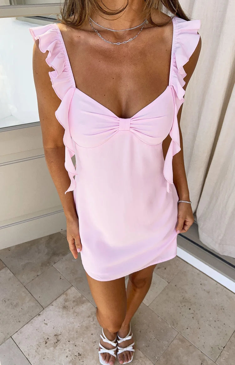 Joyce Pink Chiffon Party Mini Dress