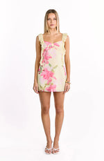 Joyce Yellow Lily Print Chiffon Mini Dress