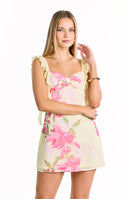 Joyce Yellow Lily Print Chiffon Mini Dress