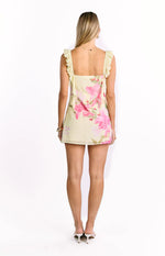 Joyce Yellow Lily Print Chiffon Mini Dress