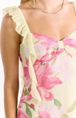 Joyce Yellow Lily Print Chiffon Mini Dress Image