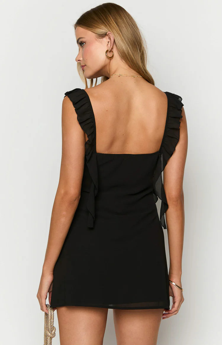 Joyce Black Chiffon Mini Dress - US 8 | Beginning Boutique Exclusive Joyce Black Chiffon Mini Dress - US 8 | Beginning Boutique Exclusive