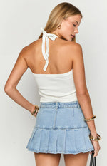 Julia Light Wash Pleated Denim Mini Skirt