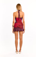 Julia Purple Floral Halter Neck Party Mini Dress Image