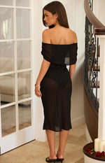 July Black Sheer Off the Shoulder Midi Dress Image