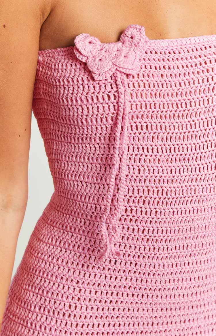 July Butterfly Pink Crochet Mini Dress Image