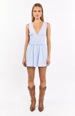 Juna Light Blue Stripe Shirred Mini Dress Image