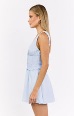 Juna Light Blue Stripe Shirred Mini Dress Image