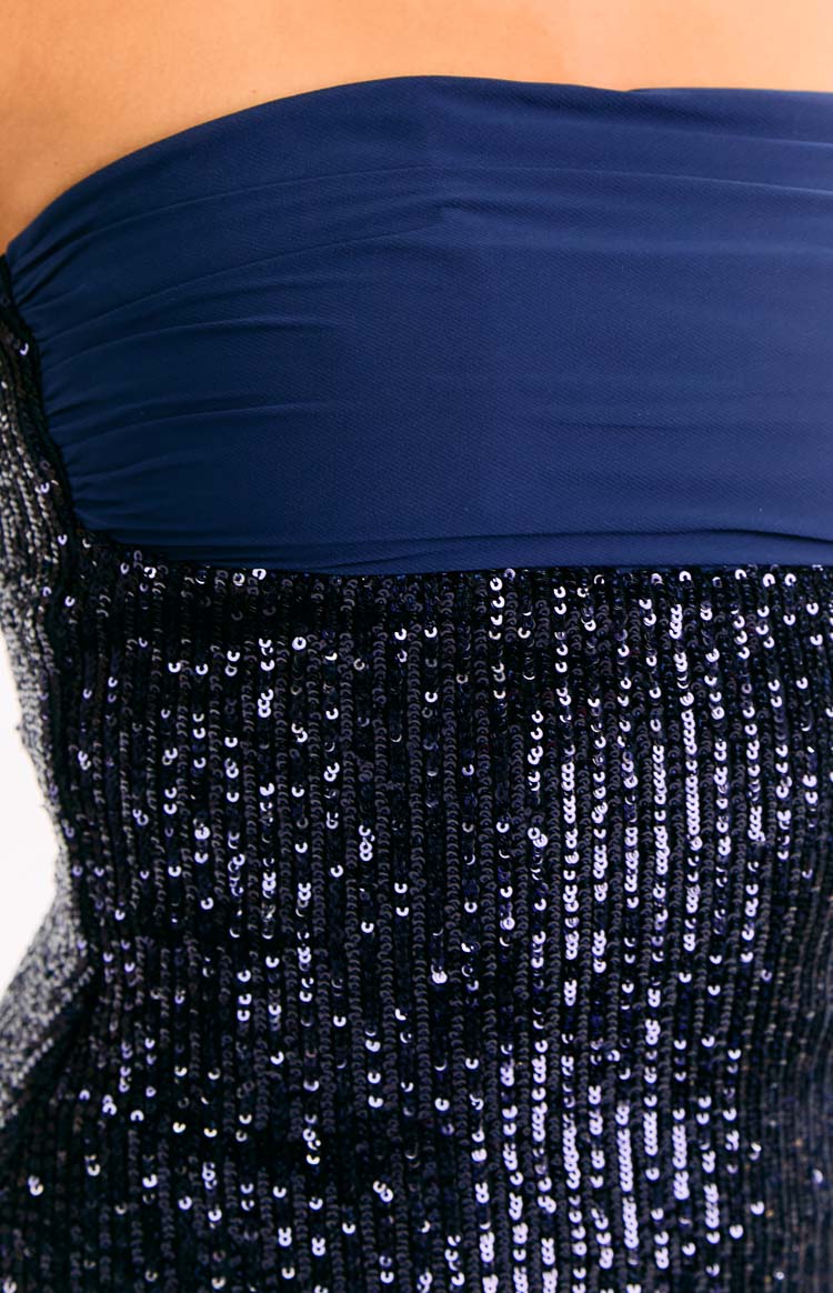 Juney Navy Sequin Strapless Party Mini Dress Image