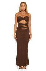 Junipa Chocolate Brown Strapless Cutout Maxi Dress Image