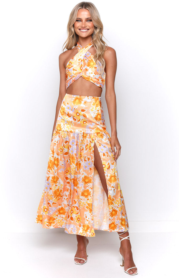 Juniper Orange Floral Maxi Skirt Image