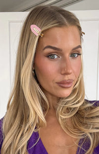 Juno Pink Polka Dot 2 Pack Non Crease Hair Clips (FREE over $100)