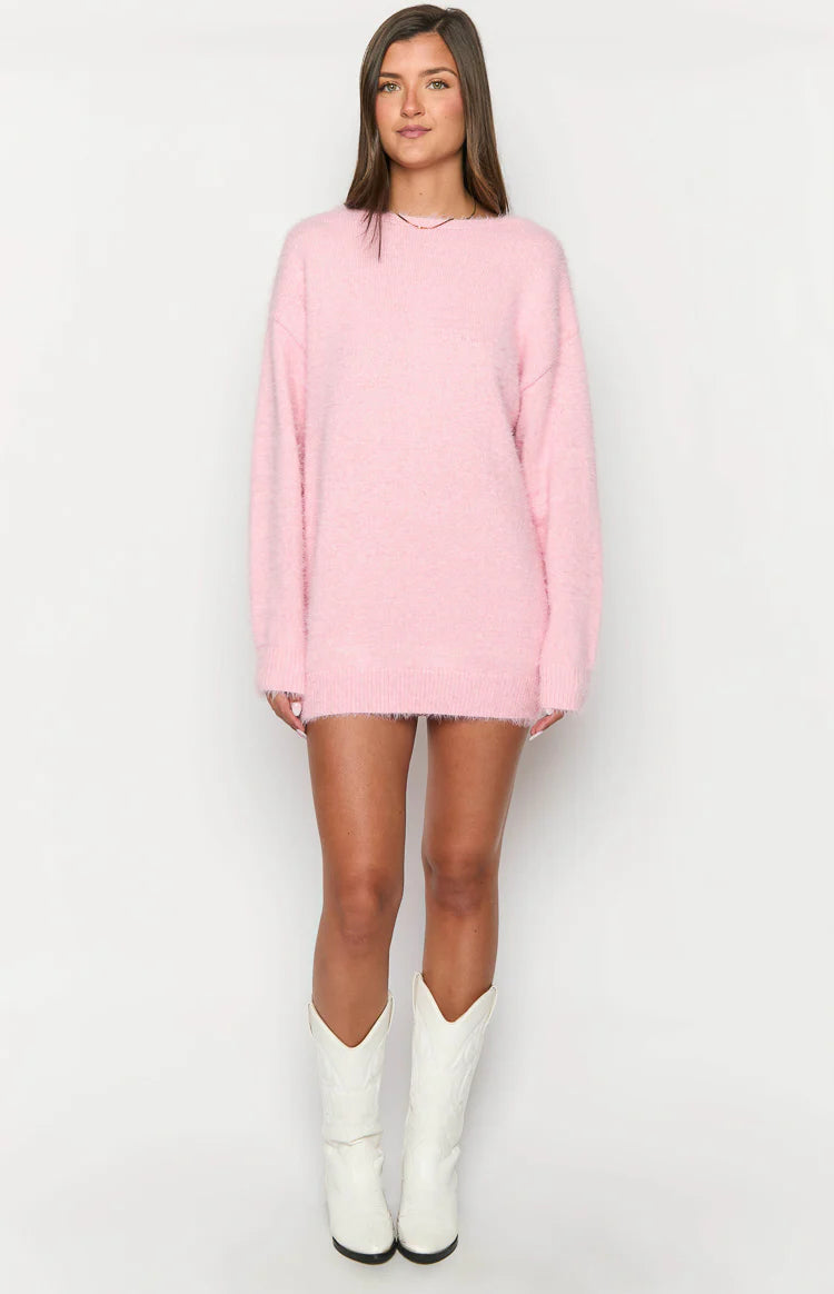 mini pink sweater dress BRING THE VIBES SWEATER MINI DRESS