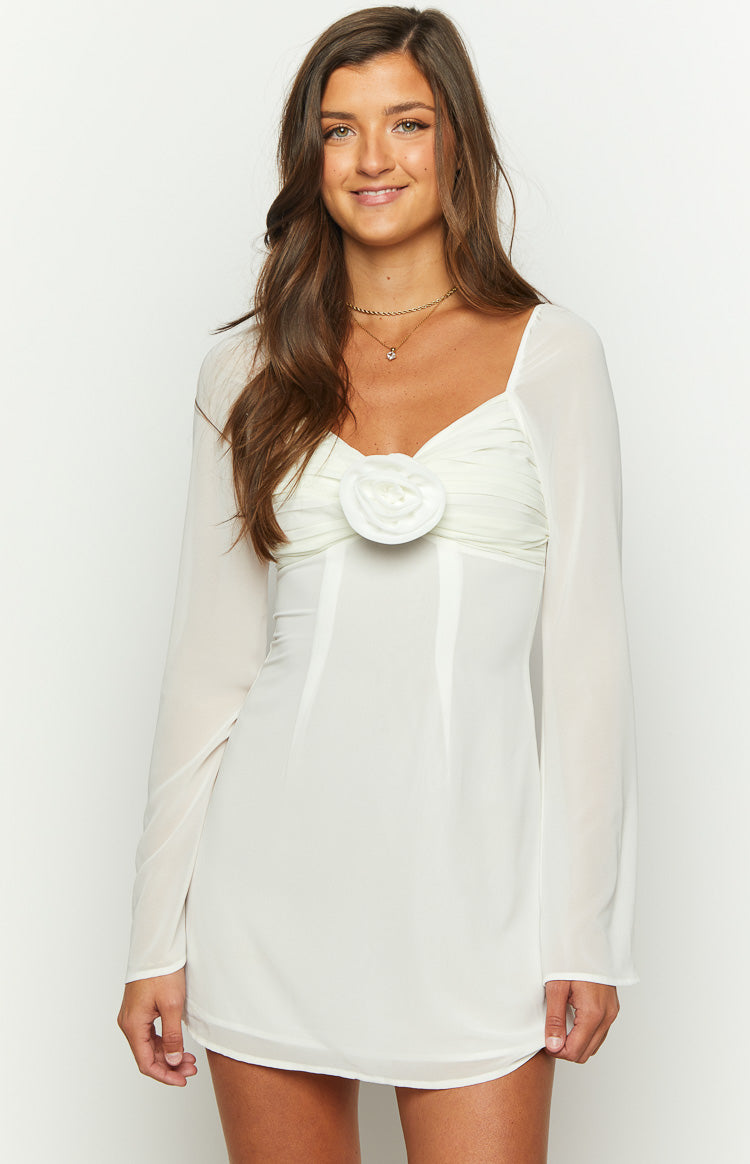 white christmas dresses White Chiffon Puff Sleeve Off the Shoulder A-Line Wedding Dress main image 1