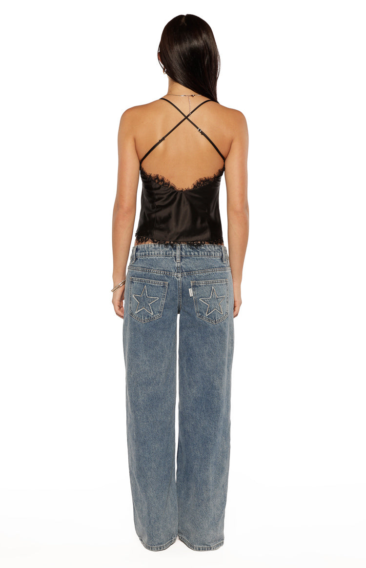 Kai Black Lace Trim Cami Top Image