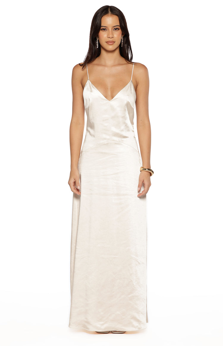 cream flowy maxi dress Kaitlynn Satin - US 12 Cioccolato Brown Halter Metal SIZE:USA 8 / EU 38 / UK 10 wide Boho There is strings to