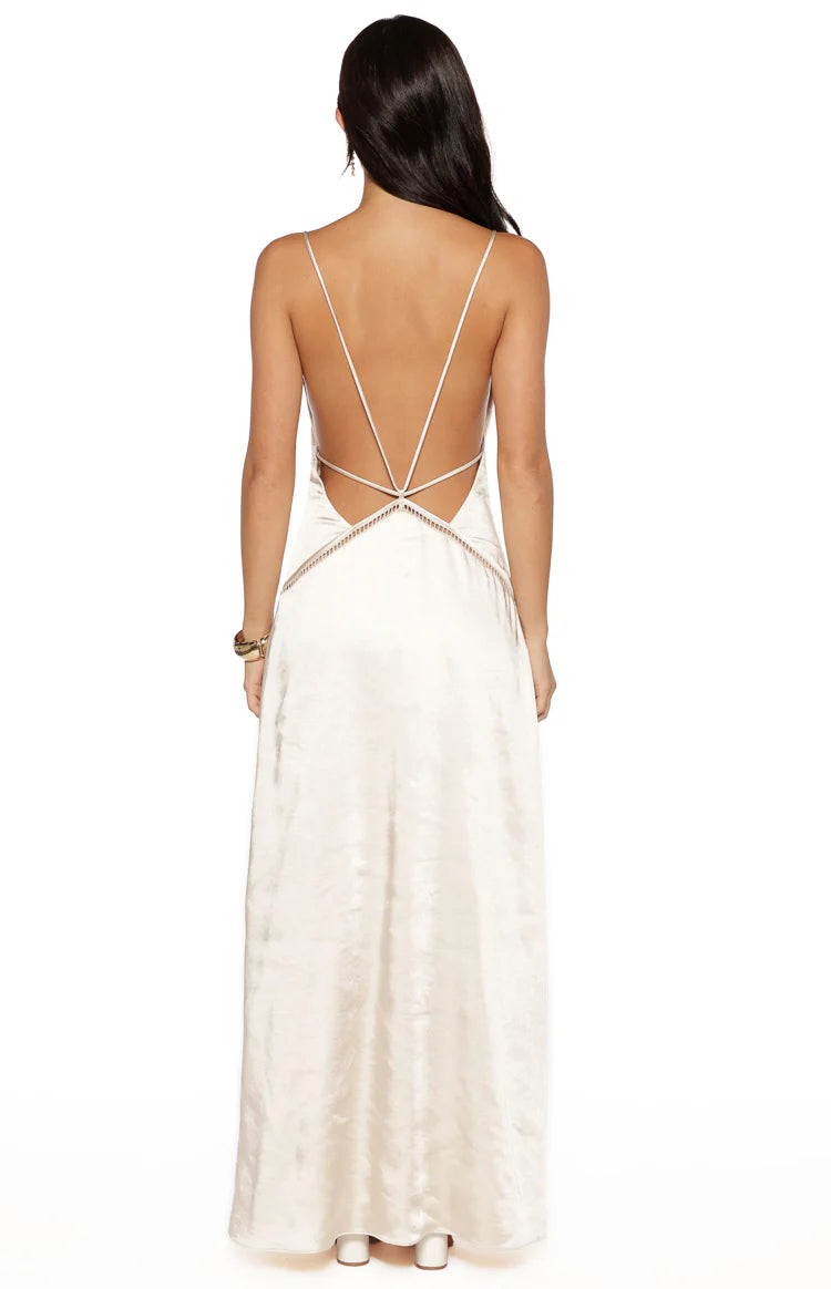 Kaitlynn Cream Satin Maxi Dress - US 0 | Beginning Boutique Exclusive Kaitlynn Cream Satin Maxi Dress - US 0 | Beginning Boutique Exclusive
