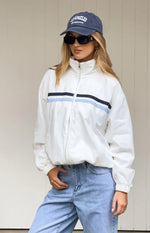 Kalana Cream Contrast Stripe Funnel Neck Jacket