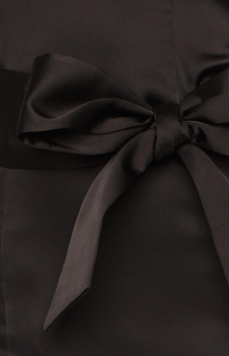 Kamie Black Satin Bow Mini Dress Image