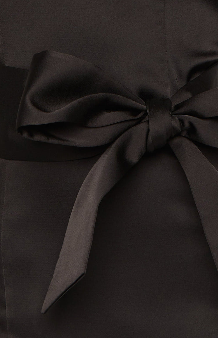 Kamie Black Satin Bow Mini Dress - US 4 | Beginning Boutique Exclusive Kamie Black Satin Bow Mini Dress - US 4 | Beginning Boutique Exclusive