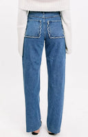 Kansis Mid Wash Scallop Pockets Uneven Waist Jeans