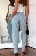 Kansis Light Blue Uneven Waist Jeans