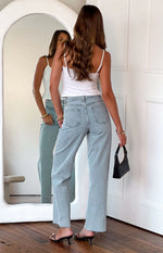 Kansis Light Blue Uneven Waist Jeans