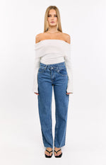 Kansis Mid Wash Scallop Pockets Uneven Waist Jeans Image