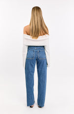 Kansis Mid Wash Scallop Pockets Uneven Waist Jeans Image