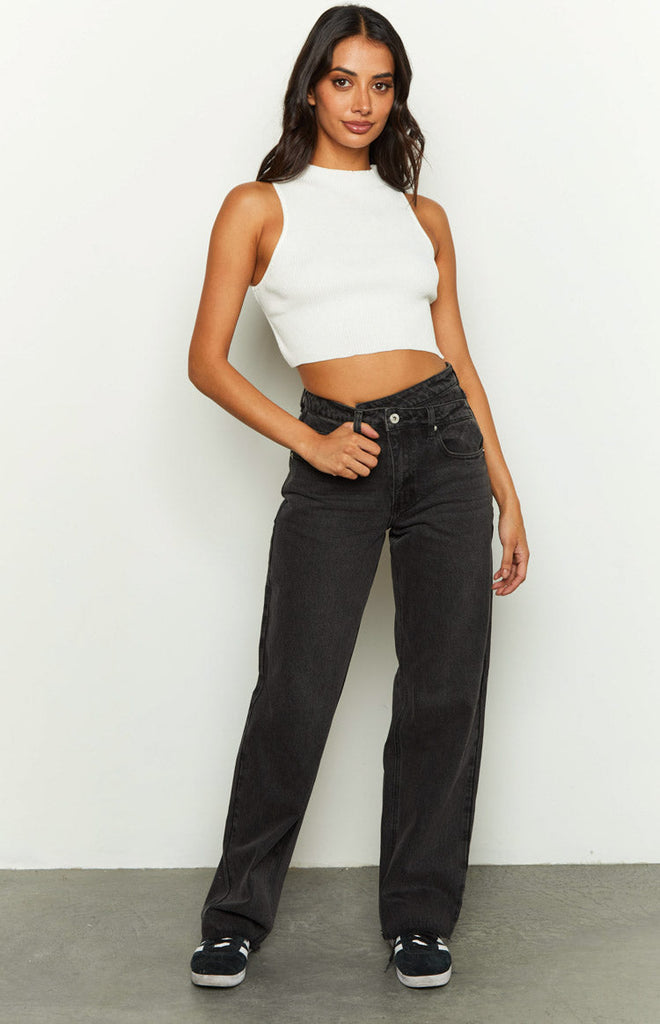 Kansis Washed Black Uneven Waist Jeans – Beginning Boutique US