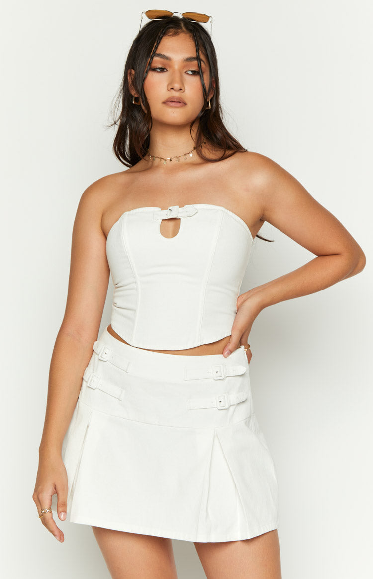 Karlee White Buckle Strapless Top Image