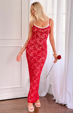 Kata Red Lace Maxi Dress - US 4