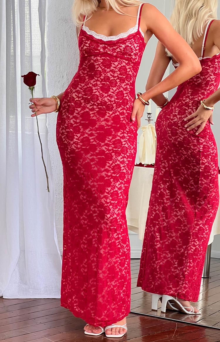 Kata Red Lace Maxi Dress - US 4 | Beginning Boutique Exclusive Kata Red Lace Maxi Dress - US 4 | Beginning Boutique Exclusive