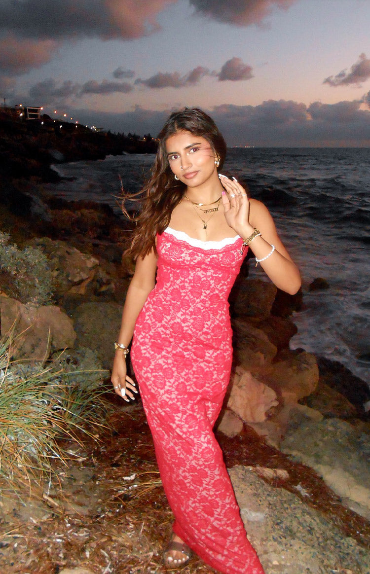 Kata Red Lace Maxi Dress - US 4 | Beginning Boutique Exclusive Kata Red Lace Maxi Dress - US 4 | Beginning Boutique Exclusive