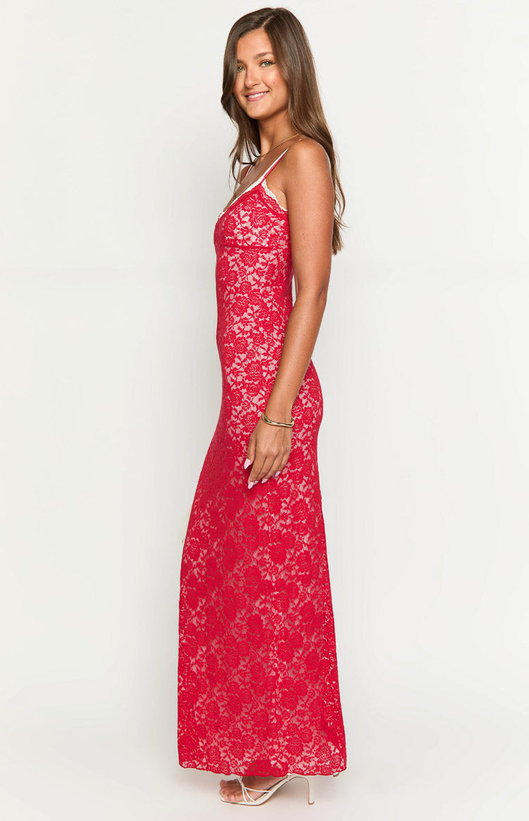 Kata Red Lace Maxi Dress - US 8 | Beginning Boutique exclusive Kata Red Lace Maxi Dress - US 8 | Beginning Boutique exclusive