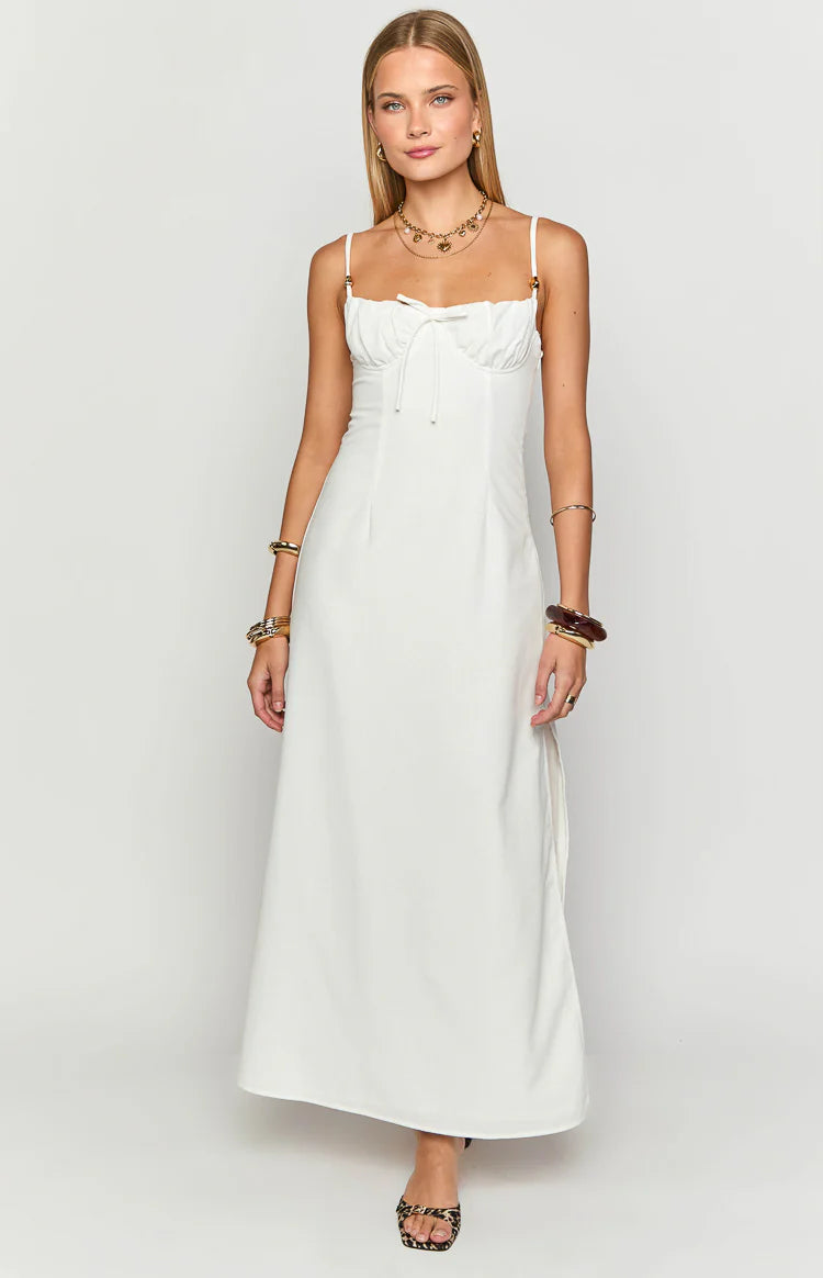 beginning boutique white maxi dress Magnus White Tie Back Maxi Dress - US 14