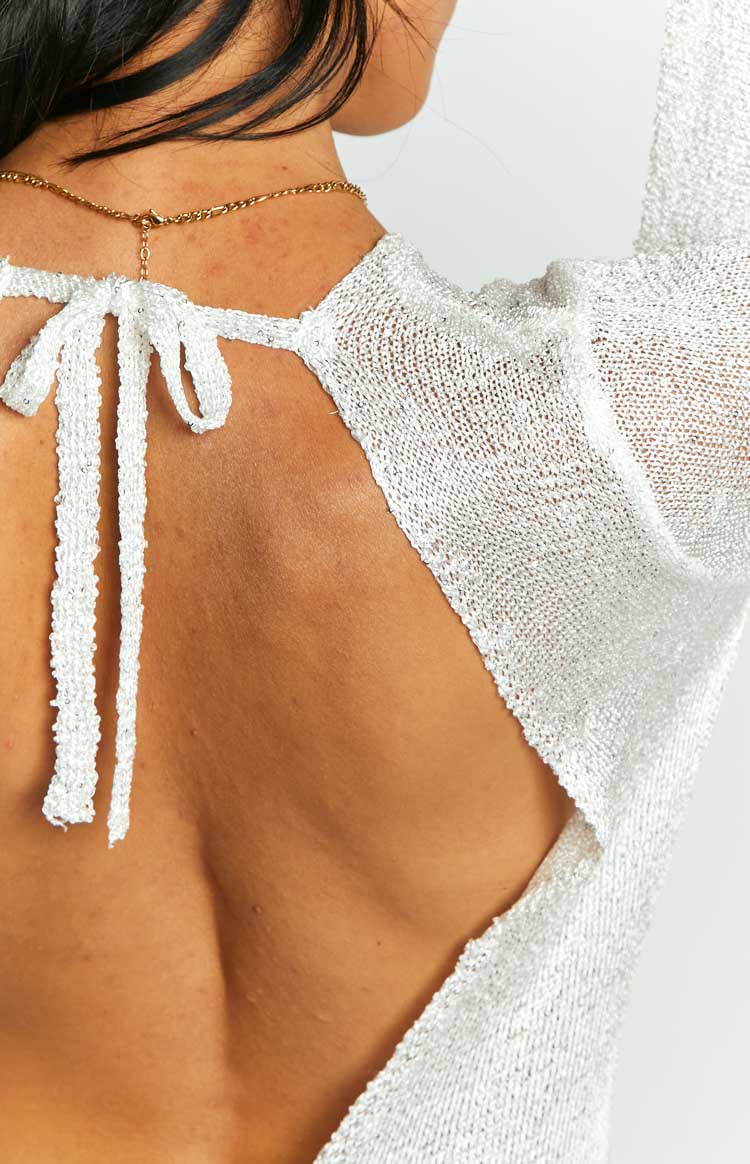 Kendrick White Sequin Knit Long Sleeve Maxi Dress Image