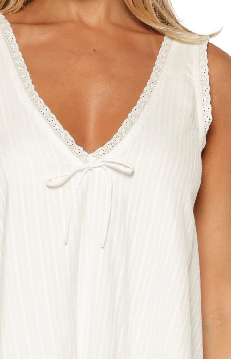 Kennie White Lace Trim Cotton Mini Dress Image