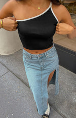 Kenzie Black Contrast Bind One Shoulder Top Image