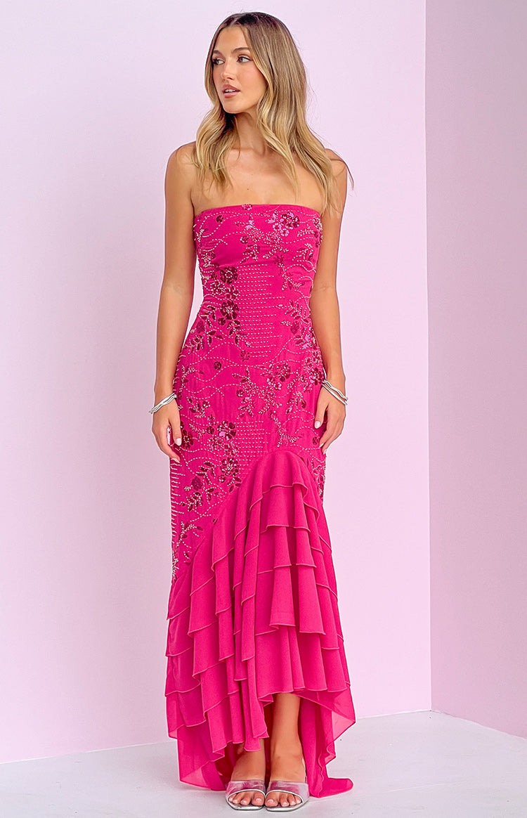 pink beaded maxi dress Khai Ruffle Scarf PROMO::BIGDEAL Cornflower Blue Prom Dresses Size:XL (11/12) A subtle back vent