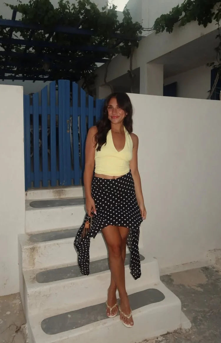 Khalea Black Polka Dot Hanky Hem Midi Skirt