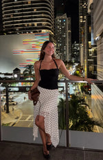 Khalea White Polka Dot Hanky Hem Midi Skirt