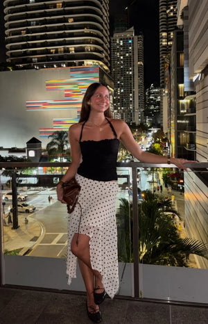 Khalea White Polka Dot Hanky Hem Midi Skirt