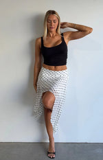 Khalea White Polka Dot Hanky Hem Midi Skirt