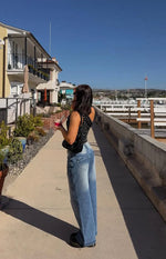 Lovers Lane Mid Wash Denim Heart Pocket Slouchy Jeans