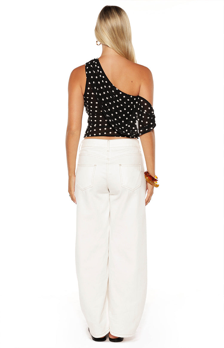 Khamie Black Polka Dot Off Shoulder Top | Beginning Boutique US
