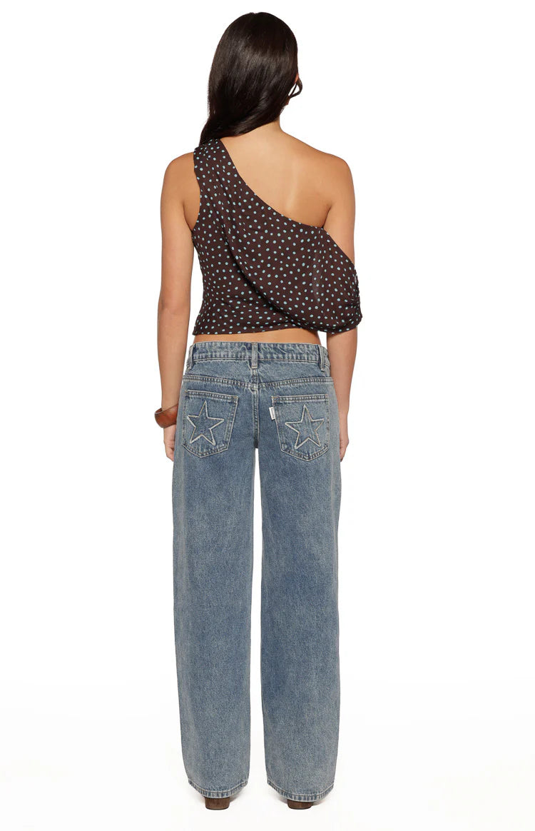 Khamie Brown Polka Dot Off Shoulder Top Image