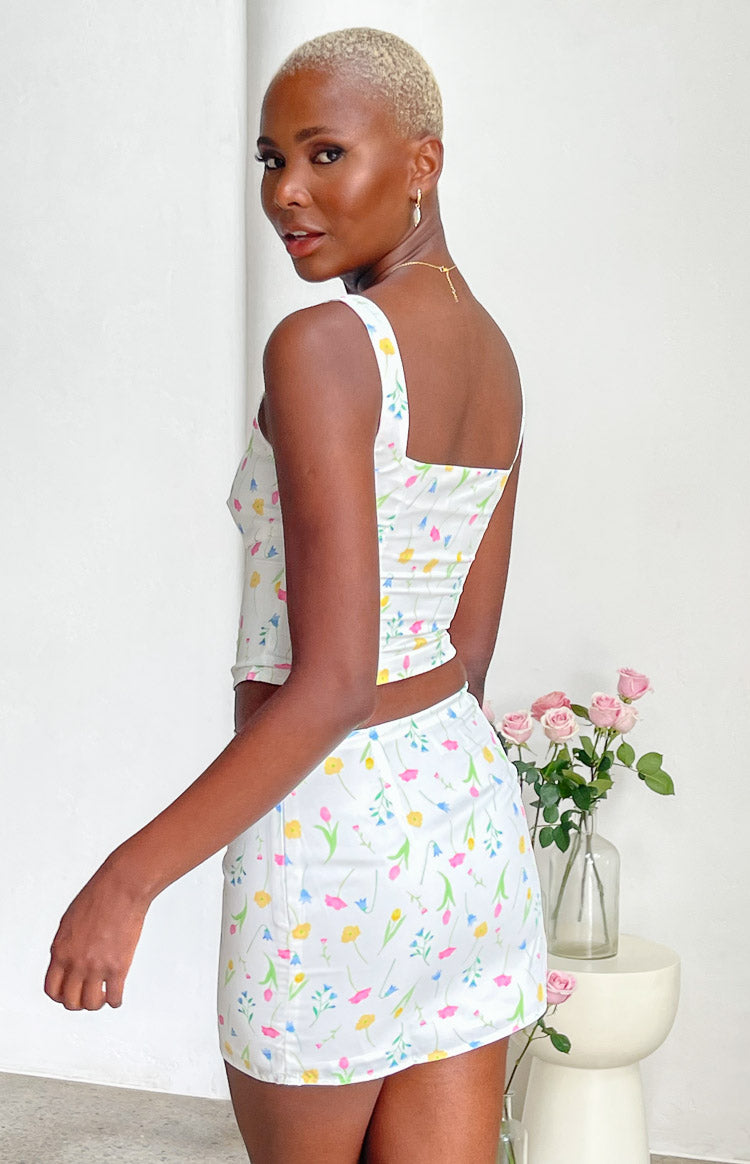 Kierra White Floral Mini Skirt Image