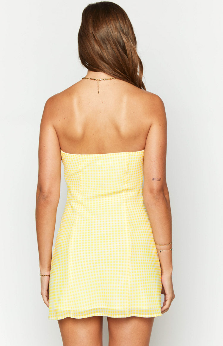 Kierra Yellow Gingham Strapless Mini Dress Image